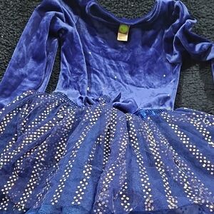 Dollie & Me Blue and Gold Dance Dress with Tulle Skirt